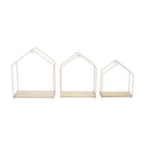 Paris Prix - Lot de 3 Étagères Murales 'Maison' 28cm Rose