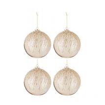 Lot de 4 Boules de Noël "Perles Pailletées" 12cm Or