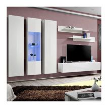 Meuble TV Mural Design "Fly V" 310cm Blanc