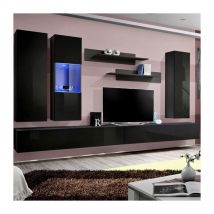 Meuble TV Mural Design "Fly V" 320cm Noir