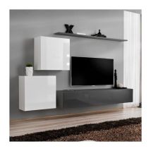 Meuble TV Mural Design "Switch V" 250cm Blanc & Gris