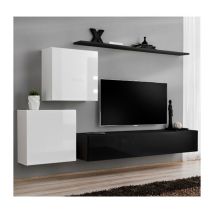 Meuble TV Mural Design "Switch V" 250cm Blanc & Noir