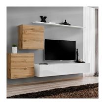 Meuble TV Mural Design "Switch V" 250cm Naturel & Blanc