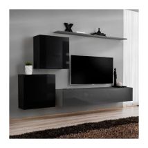 Meuble TV Mural Design "Switch V" 250cm Noir & Gris