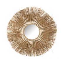 Paris Prix - Miroir Mural Déco Paille 'Mélissa' 75cm Naturel & Blanc