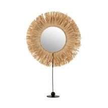 Paris Prix - Miroir sur Pied en Rotin Déco 'Raphia' 51cm Naturel