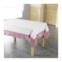 Nappe Brodée 'Bonheur' 140x240cm Rose