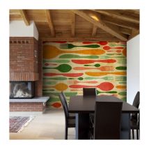 Papier Peint "Couverts en Vert & Orange" 270 x 350 cm