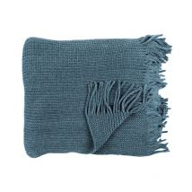 Plaid Chenille 'Franges' 120x150cm Bleu Canard