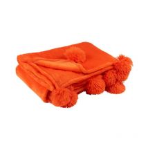 Plaid Déco à Pompons "Polyes" 130x170cm Orange Vif