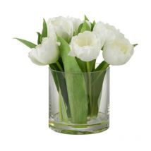 Fleur Artificielle & Vase 'Tulipes' 22cm Blanc