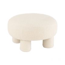 Paris Prix - Pouf Rond Bouclette 'Teddy' 52cm Blanc