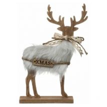 Renne De Noël Fourrure bois D'argent 21cm Naturel - Paris Prix