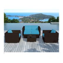 Salon de Jardin en Résine Tressée 'Portofino' 82cm Turquoise & Marron