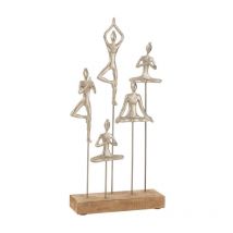 Paris Prix - Statuette Déco 'Femmes Yoga' 52cm Argent & Beige
