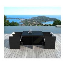 Table & 4 Fauteuils de Jardin 'Rocha' 115cm Noir & Écru