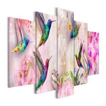 Tableau 5 Panneaux "Colourful Hummingbirds Wide Pink" 50 x 100 cm