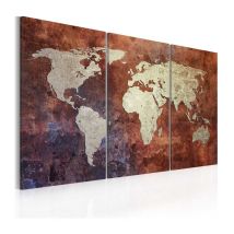 Tableau Imprimé 3 Panneaux "Carte du Monde Dorée" 60 x 90 cm
