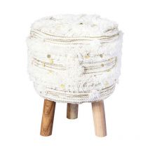 Paris Prix - Tabouret Bohème Fait à la Main 'Bohist iv' 50cm Crème & Kaki