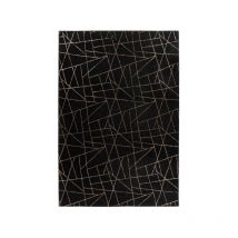 Paris Prix - Tapis Géométrique à Poils Longs 'Bijou' Noir & Or 200 x 290 cm