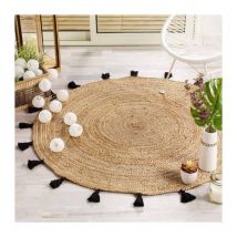 Tapis Rond Déco en Jute 'Shira' 120cm Noir