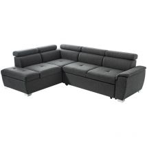 Loungitude - Canapé d'angle convertible paola 4 places avec coffre en tissu - Gris foncé - Angle Gauche