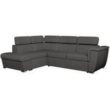 Loungitude - Canapé d'angle gauche convertible 4 places paola avec coffre en tissu - Gris foncé