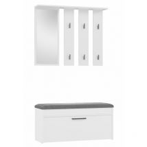 Parmi - Guardarropa de entrada - Mueble de entrada con banco y espejo - Perchero de pared