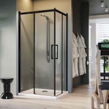 Idralite - Parois cabine de douche angulaire verre transparent avec easy-clean h 200 mod. Prime Black Corner 70X80 cm vers gauche
