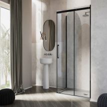 Parois cabine de douche angulaire avec easy-clean h 200 verre transparent 8 mm mod. Prime Black duo 1 porte 75X100 vers droite