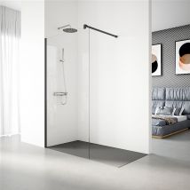 Real Shower - Paroi de douche 1 panneau fixe - 100 cm. Hauteur: 195 cm - Profilé Noir - Verre de sécurité 6 mm Transparent - Anti-calcaire