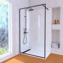 Aurlane - Paroi de Douche 120x200 Verre 8mm & Cadre Noir + Receveur Blanc 80x120 + Colonne de Douche Mécanique