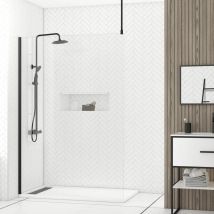 Aurlane - Paroi de Douche 140x200cm Verre Transparent - Profilé + Barre Plafond Noire - freedom 2 black