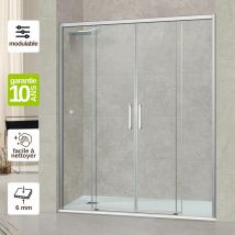 Pare douche portes coulissantes en verre ép 6mm L160/164H195 cm, profilé chrome, SUPERBAN Vézannes 4P