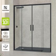 Superban - Pare douche portes coulissantes en verre ép 6mm L152/156H195 cm, profilé noir mat Vézannes 4P