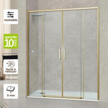 Superban - Pare douche portes coulissantes en verre ép 6mm L148/152H195 cm, profilé or Vézannes 4P