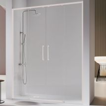 Kassandra - Paroi de douche 2 verres fixes + 2 portes coulissantes delta blanc mat 130-132.6 cm