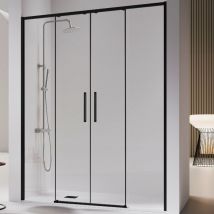 Kassandra - Paroi de douche 2 verres fixes + 2 portes coulissantes delta noir mat 153-155.6 cm