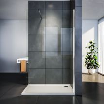 Sirhona - Paroi de douche à l'italienne en verre anticalcaire transparent 8mm avec barre de stabilisation 100 cm découpable 120 x 200 cm