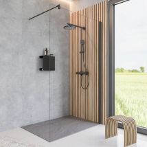 Schulte - Paroi de douche à l'italienne, profilé noir, paroi fixe Walk In style industriel, NewStyle Atelier verre transparent 5mm, 100 x 200 cm