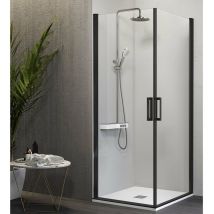 Paroi de douche accès en angle 2 portes pivotantes NARDI profil noir mat 80 x 65 cm