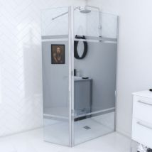 Aurlane - Parete Doccia con Deflettore Girevole 90+40x200cm - Fascia Specchio - Barra Estensibile Cromato