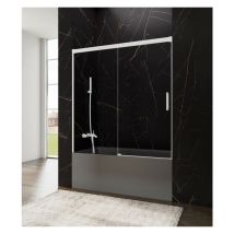 Paroi de douche baignoire basic blanc fixe + coulissant Mesure d'installation: 145-150 cm