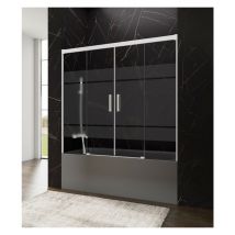 GME - Paroi de douche baignoire basic blanc spazio frost plus 2 fixes + 2 coulissants Mesure d'installation: 152 - 162 cm