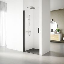 Real Shower - Paroi de douche battant - 77-81 cm. Hauteur : 195 cm - Profilé Noir - Verre de sécurité Transparent de 6 mm - Anti-calcaire