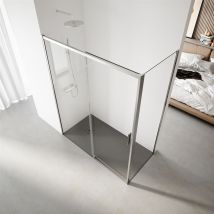 Real Shower - Paroi de douche coulissante 115-118 avec panneau latéral fixe - 67-69 cm. Hauteur : 195 cm - Profilé Argent Haute Brillance - Verre de