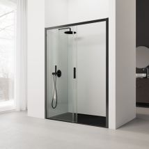 Real Shower - Paroi De Douche Coulissante - 156-160 Cm. Profilé Noir- Verre De Sécurité: 6 Mm Transparent - Anticalcaire