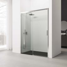Paroi De Douche Coulissante - 160-164 Cm. Profilé Argent Haute Brillance- Verre De Sécurité: 6 Mm Transparent - Anticalcaire