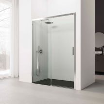 Paroi de douche coulissante - 150-154 cm. Profilé Argent Haute Brillance- Verre de sécurité: 6 mm Transparent - Anticalcaire