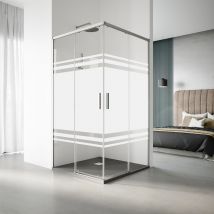 Real Shower - Paroi de douche coulissante en accès d`angle- 79 x 79 cm. Hauteur : 195 cm - Profilé Argent Haute Brillance - Verre de sécurité Décoré